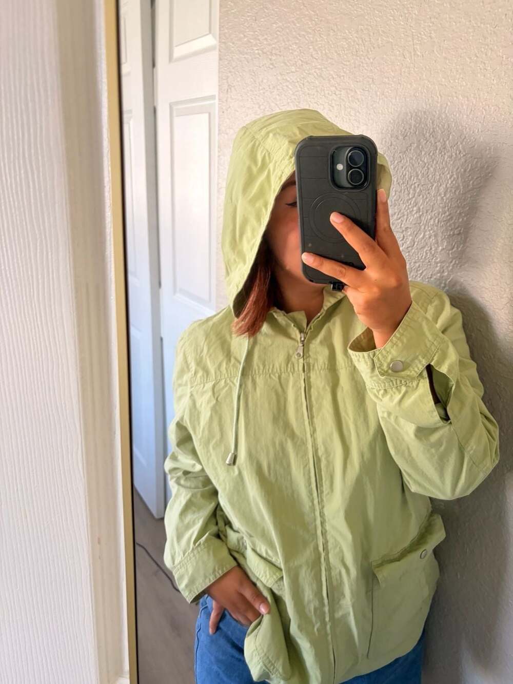 Alfred Dunner Jacket Size 12 Green Lightweight Zip Hooded Windbreaker